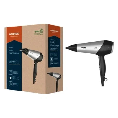 Immagine di Grundig HD 6080 B Asciugacapelli 2200 W, asciugacapelli, funzione ionica, 3 livelli di temperatura e 2 flussi d&#039;aria, livello freddo, rivestimento in ceramica, cavo da 1,8 m, nero/argento