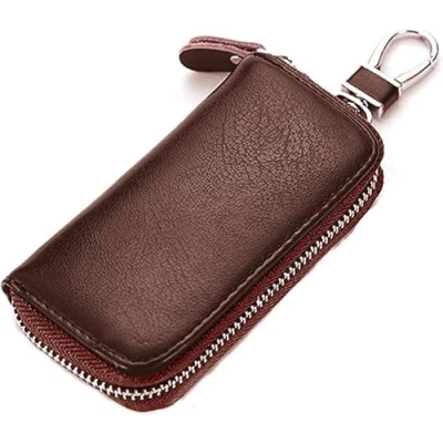 Immagine di iSuperb® Portachiavi Raccoglitore Chiave in Pelle Portafoglio con Cerniera per Donna e Uomo 11x6x2.5cm (Nero)