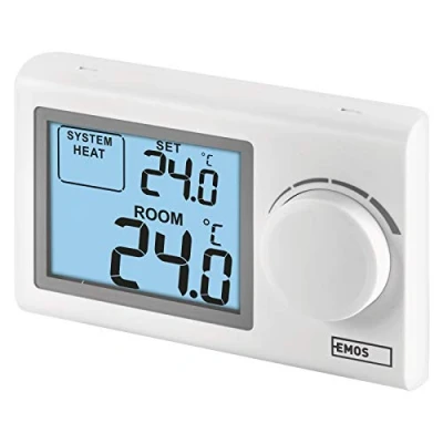 Immagine di EMOS Termostato ambiente digitale, a parete portatile per sistemi di riscaldamento e raffreddamento, regolatore della temperatura il controllo meccanico, cablato