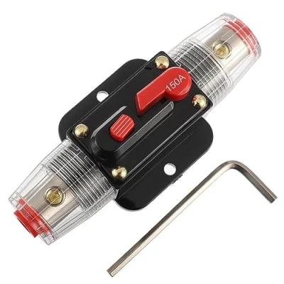 Immagine di EPLZON 150A Interruttore 150 AMP Fusibile Inline Holder 12V 48V DC Pulsante di Reset Manuale per Car Audio Amplificatore Suono Sistema RV Casa Marine Boat Truck