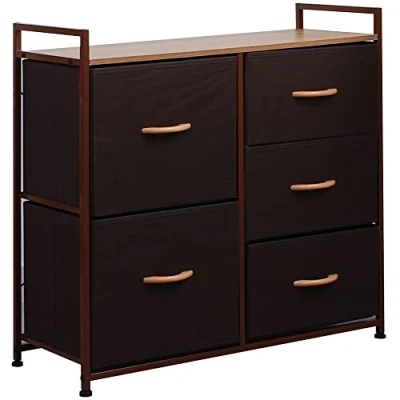 Immagine di BAKAJI Cassettiera in Tessuto con 5 Cassetti Struttura Metallo e Piano Superiore MDF, Mobile Versatile Capiente Ideale per Ingresso, Camera da Letto, Soggiorno, 77,5x83x29 cm (Brown)