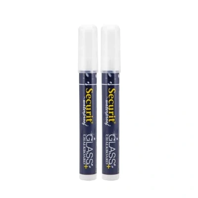 Immagine di Securit Set da 2 pennarelli a gesso liquido Colore Bianco punta Media Resistente all&#039;acqua, Impermebile