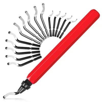 Immagine di Sbavatore di Attrezzi Set, shirylzee Sbavatura Strumento Universale con 16 Pezzi Lame Ricambio HSS, 360 Rotanti, Manico Lega Alluminio per stampante 3D, Plastica, Alluminio, Rame, PVC e Acciaio