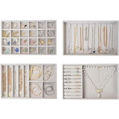 Immagine di ProCase Set di 4 Vassoi per Gioielli, Portagioie da Cassetto, Organizzatori Gioielli Impilabili Cassetti, Custodia con Divisori Rimovibili Grigio
