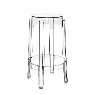 Immagine di Kartell Charles Ghost Sgabello Large, H. 75 cm, Set da 2, Policarbonato Trasparente o colorato in Massa, Cristallo,