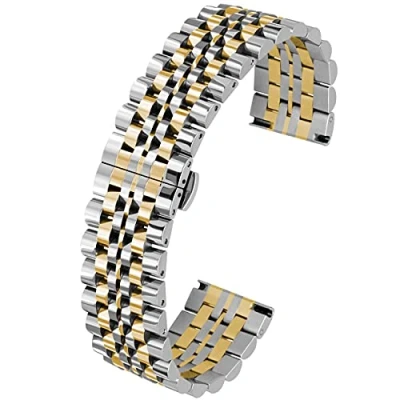 Immagine di Kai Tian 7 Rows Bracciale 22mm Cinturino flessibile in acciaio inossidabile metallo a sgancio rapido Argento dorato