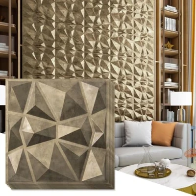 Immagine di Art3d Textures Pannelli da parete 3D con motivo a rombi in oro antico, per decorazione di pareti interne, confezione 12 piastrelle 32 mq (PVC)