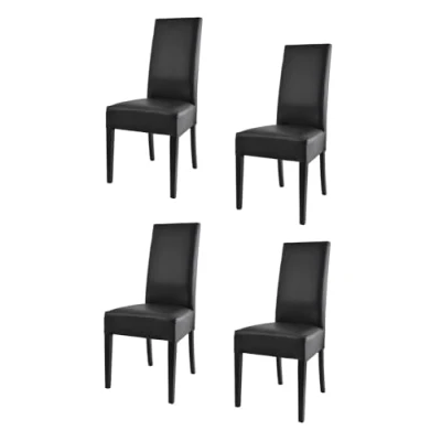Immagine di t m c s Tommychairs Set 4 sedie imbottite modello Luisa per cucina e sala da pranzo, robusta struttura in legno di faggio nero, seduta schienale rivestiti pelle artificiale nero