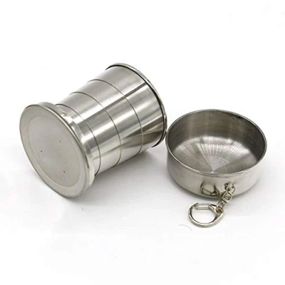 Immagine di Tazza Pieghevole in Acciaio Inox, per Esterni, telescopica, e Retrattile, Viaggi, Campeggio, Escursionismo, 150ml