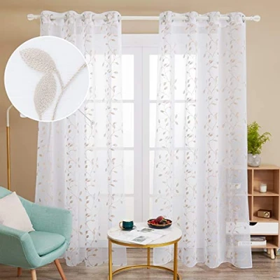 Immagine di Deconovo Tende in voile effetto lino trasparente, 260 x 140 cm (altezza larghezza), 2 pezzi