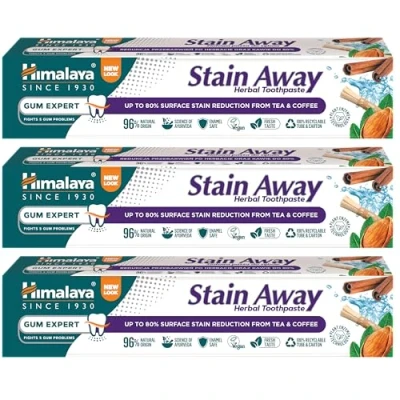 Immagine di HIMALAYA HERBALS Enamel Friendly Stain Away Toothpaste Removes Tea and Coffee Stains Effectively For Free Smile, 75 ml (SAVER Pack of 3)