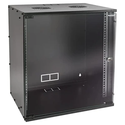 Immagine di HMF 65712 02 Armadio rack 19 pollici, di rete 12 U 400 mm profondità porta in vetro nero