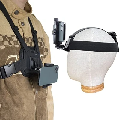 Immagine di Suptig supporto per cinghia toracica del telefono, kit di della testa telefono compatibile cellulare, iPhone, GoPro, AKASO, DJI Osmo, Insta360 e altre cam