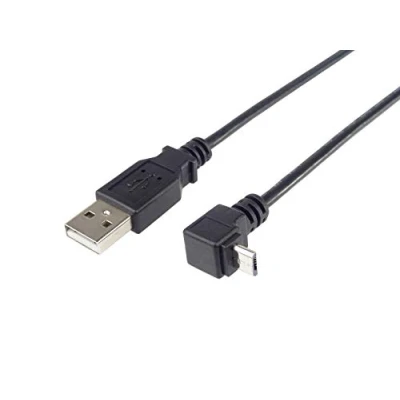 Immagine di PremiumCord Cavo di Collegamento USB Micro 2m, a Maschio B Piegato 90, Dati 2.0 Ad Alta velocità 480mbit/s, 5 Pin, 2X Schermato, AWG28, Colore Nero, 2m