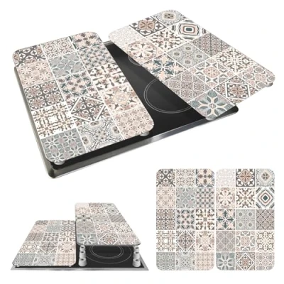 Immagine di WENKO Piastra di copertura Universal piastrella, set 2 copricucine per tutti i tipi cucine, vetro temperato, 30x52cm, multicolore