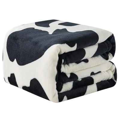 Immagine di HOZY Coperta in pile di flanella con stampa mucca, antistatica alta qualità, microfibra leggera, mucche invernali, per divano, divano letto, 228,6 x 274,3 cm