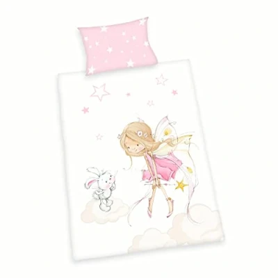 Immagine di Herding Set Biancheria da Letto Little Fairy, MADE IN GREEN by OEKO TEX, Federa 40 x 60 cm con Chiusura a Busta, Copripiumino 100 135 Cerniera Scorrevole, 100% Cotone Renforcé, Rosa