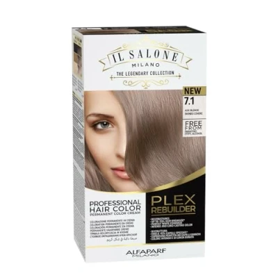 Immagine di Colore permanente per capelli 7.1 Biondo Cenere Plex Rebuilder Il Salone, 43 ml+70 ml+15 ml, Alfaparf