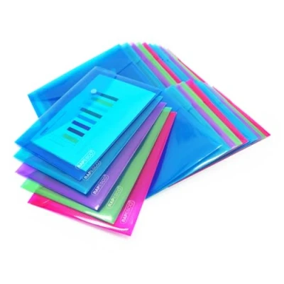 Immagine di Rapesco 1499 Buste Portadocumenti con Bottone, A5, Colori Trasparenti Assortiti, Confezione da 50
