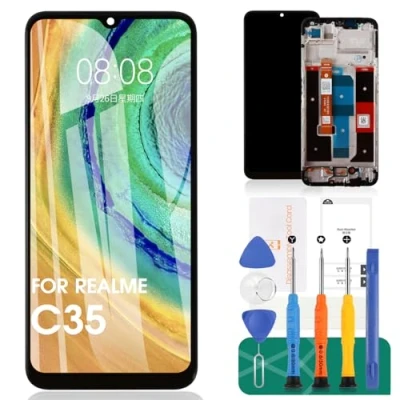 Immagine di Per OPPO Realme C35 Display LCD C3 Sostituzione Dello Schermo RMX3511 Touch Digitizer Assembly Kit di Riparazione (Nero, Con Telaio)