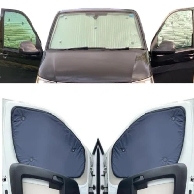 Immagine di Parasole Parabrezza Auto Interno Compatibile con Renault Trafic (2000 2014)(Set Completo + Portellone Posteriore) Dorso Blu Marino,Reversibile e Termico