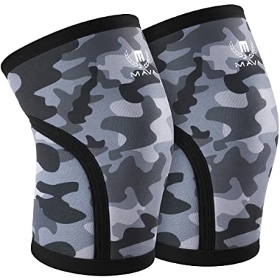 Immagine di Mava Sports Coppia di manicotti a compressione per ginocchio sollevamento pesi, cross training WOD, squat, allenamento in palestra, powerlifting Neoprene 7 mm uomini e donne ArmyG S