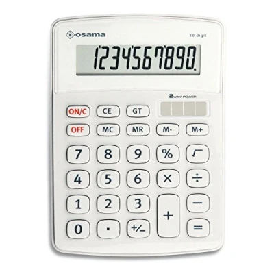 Immagine di OSAMA Big Display Calcolatrice da Tavolo per Ufficio e Scuola a 10 Cifre 4 Tasti di Memoria, Prodotto Cartoleria Cancelleria con Grande Schermo LCD Energia Solare Tastiera Soft Touch