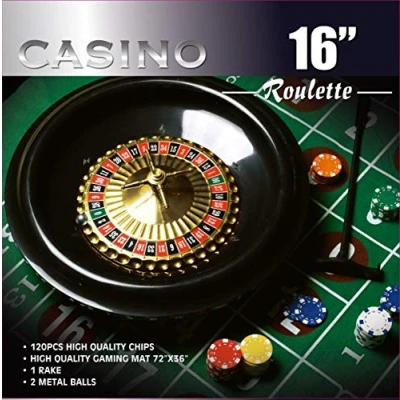 Immagine di DA VINCI 16 pollici Roulette Wheel Game Set con 120 11.5 Gram Chips, Full Size 3&#039;x6&#039; Felt Layout, e Rastrello