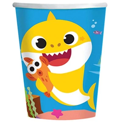 Immagine di amscan 9909041 Bicchieri di Carta Baby Shark, 8 Pezzi, capacità Massima Stoviglie USA e Getta, Multicolore, 250 ml, per Feste Compleanno dei Bambini, Decorazione da Tavolo