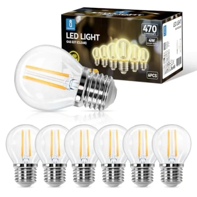 Immagine di Aigostar Lampadine Led E27 Luce Calda 2700K,4W Equivalenti a 40W,470Lm,G45 Stile Vintage, Non Dimmerabile, Pacco da 6 Pezzi