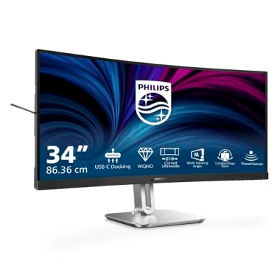 Immagine di Philips 34B2U5600C Monitor curvo WQHD da 34 pollici, regolabile in altezza (3440x1440, 120Hz, HDMI, DisplayPort, USB C (100W PD), RJ45, Hub USB) grigio scuro