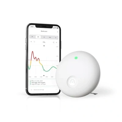 Immagine di Airthings 321 Wave Enhance Monitor della qualità dell&#039;aria per CO2, VOC, umidità, temperatura, pressione, rumore e luce. Ottimo migliorare il sonno in camera la concentrazione al lavoro