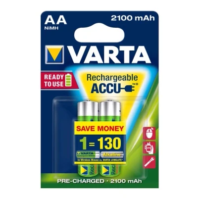 Immagine di Varta Batteria Ricaricabile AA Stilo, 2100 mAh, Confezione da 2 Pile, Pre caricate, Pronte all&#039;Uso