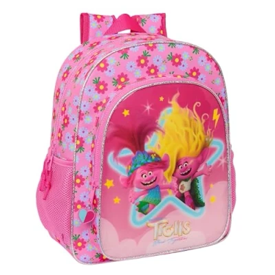 Immagine di Safta TROLLS 3 Zaino scuola per bambini, adattabile al carrello, ideale bambini in età scolare, comodo e versatile, qualità resistenza, 32 x 12 38 cm, colore Rosa, Estándar, Casual