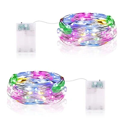 Immagine di Stringa Luci Led, 2M 20 led a Batteria Catene luminose Ghirlanda Luminosa Rame filo Lucine Fata Esterni Interni Decorative per Natale Matrimonio Festa letto Camera (2 Pezzi, Colorato)