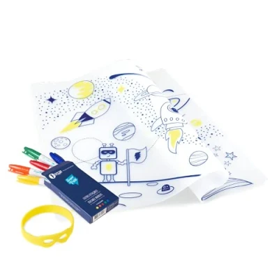 Immagine di SUPER PETIT Set da tavolo colorare Spazio 5 feltri e bracciale in dotazione Facile pulire riutilizzabile antibatterico 3 anni