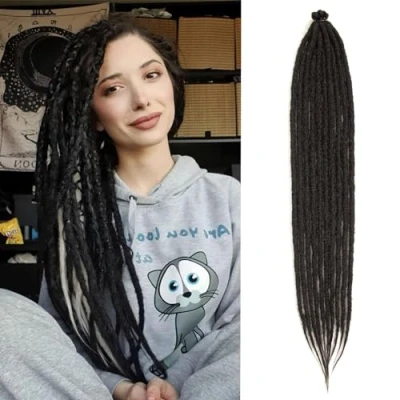 Immagine di 20 Strands Dreadlock Extensions 24 Inch Synthetic Hippie Single Ended Dreads Ginger 0.6 cm Width Loc Reggae Style Crochet Hair for Women (1B)