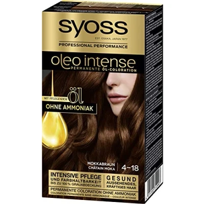 Immagine di SYOSS Oleo Intense Colorazione a olio permanente, 4 18, marrone caffè, con nutriente e senza ammoniaca, confezione da 3 (3 x 115 ml)