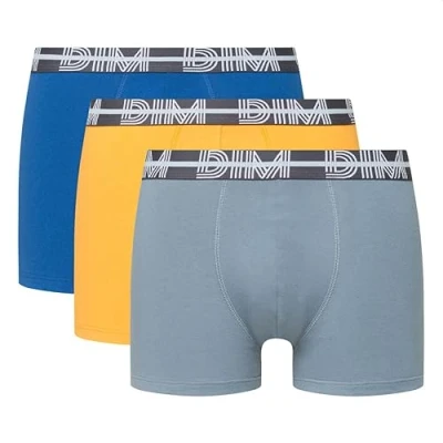 Immagine di DIM Boxer in Cotone Elasticizzato Powerful Uomo x3, Grigio Topo/Giallo Mimosa/Blu Acciaio, S