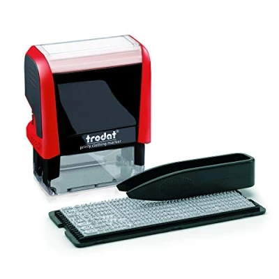 Immagine di Trodat Printy 4911 Clothing Marker Timbro Fai Da Te per Tessuti Autoinchiostrante 3 righe di testo, 38 x 14 mm, Nero