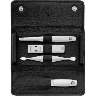 Immagine di ZWILLING Set manicure, 4 pezzi, custodia a pulsante, in vera pelle, design ergonomico, con tagliaunghie compatto, premium, Nero