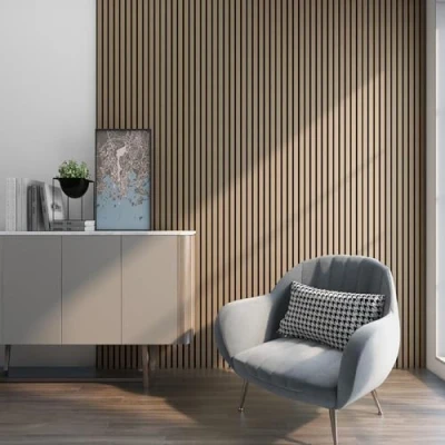 Immagine di NEU.HOLZ Set di 16 Pannelli Fonoassorbenti Decorativi Isolamento Acustico per Parete e Soffitto in Feltro PET con Listelli MDF Noce chiaro