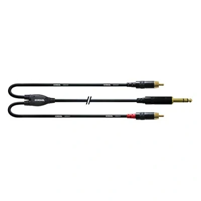Immagine di Cordial CFY 0,9 VCC Cavo adattatore Y con jack stereo dorato da 6,3 mm e 2 connettori RCA dorati, lunghezza m, Nero