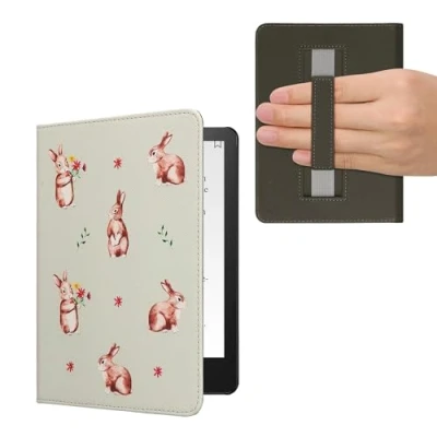 Immagine di kwmobile Cover per Kindle Paperwhite Custodia 6,8 Pollici 11 Generazione 2021 Copertina eReader eBook Reader Case Conigli e Fiori