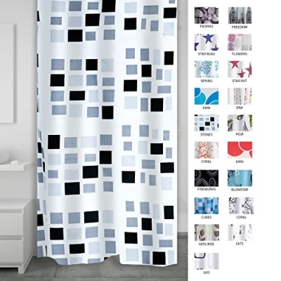 Immagine di RIDDER Aquamod Stones 140320 Tenda da Doccia in Tessuto, 180 x 200 cm, Colore: Nero/Grigio
