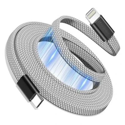 Immagine di Magtame cavo magnetico da USB C a Lightning, 1 m, certificato MFi, ricarica rapida PD 3.0, piatto retrattile intrecciato compatibile con Phone 14 13 12 11 Pro Max XR XS X