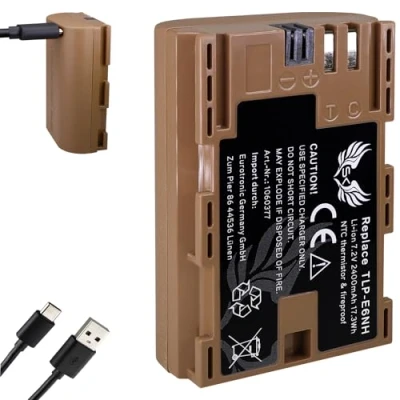 Immagine di SK Batteria di ricambio per Canon LP E6NH, 2400 mAh, E6N E6 con presa ricarica USB tipo C, sensore NTC e alloggiamento V1 EOS R R5 R6 R7 6D 7D 90D