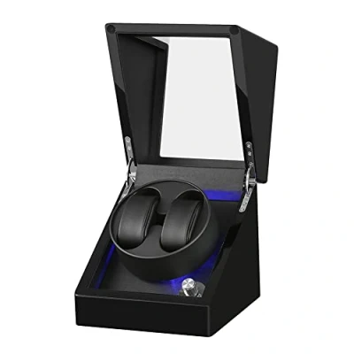 Immagine di DRAIGERWAY Scatola Carica Orologi Automatische Uhrenbeweger Box PU Leder Uhrengehäuse mit leisem Motor Batteriebetrieb oder Netzteil für Automatikuhren (Schwarz Klavierlacken Upgrade DGW)