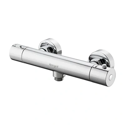 Immagine di Ibergrif M21805 1 Rubinetto Miscelatore Termostatico 38 ℃ Anti Scottatura con Pulsante di Sicurezza Doccia in Ottone Cromato, per