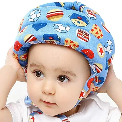 Immagine di IULONEE casco protettivo per bambino in cotone con protezione la testa, cappello bambini, regolabile (Calcio blu)